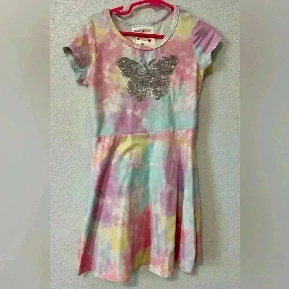 Jenna And Jessie USA Girls Butterfly One Piece Tye Dye Dress Size 4-5